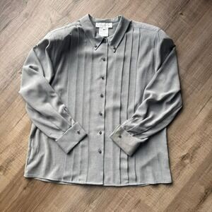 Vintage 90s Pleated Blouse Women's Size 10 Gray Jones New York Grey Twee Retro